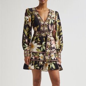 FARM Rio Black Floral Long Sleeve Dress